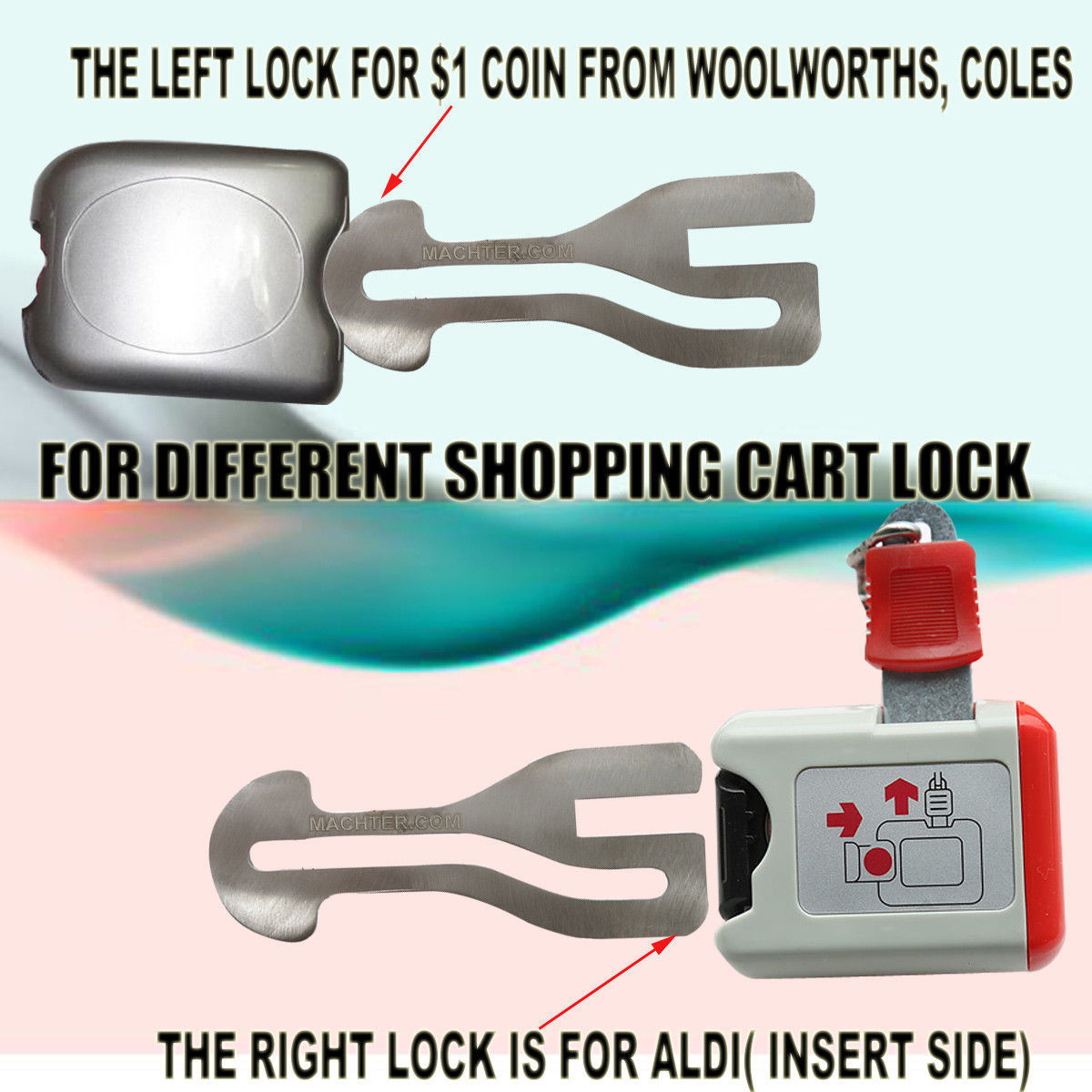 Retractable Removable Shopping Trolley Key 1 COIN SLOT ALDI WOOLWORTHS