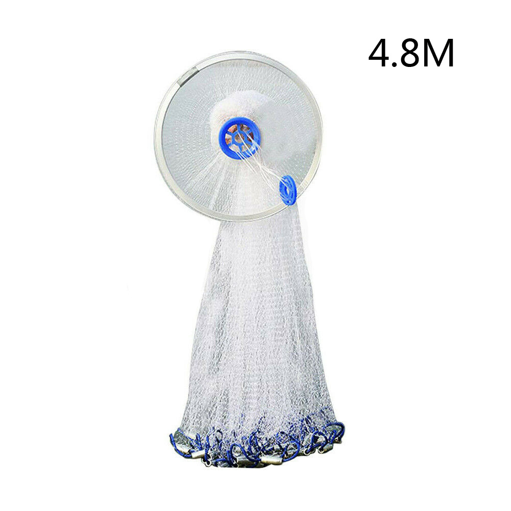 Fishing Cast Net Quick Throw Nylon Mesh Drawstring Chain Bottom Spread 16ft 4.8M image
