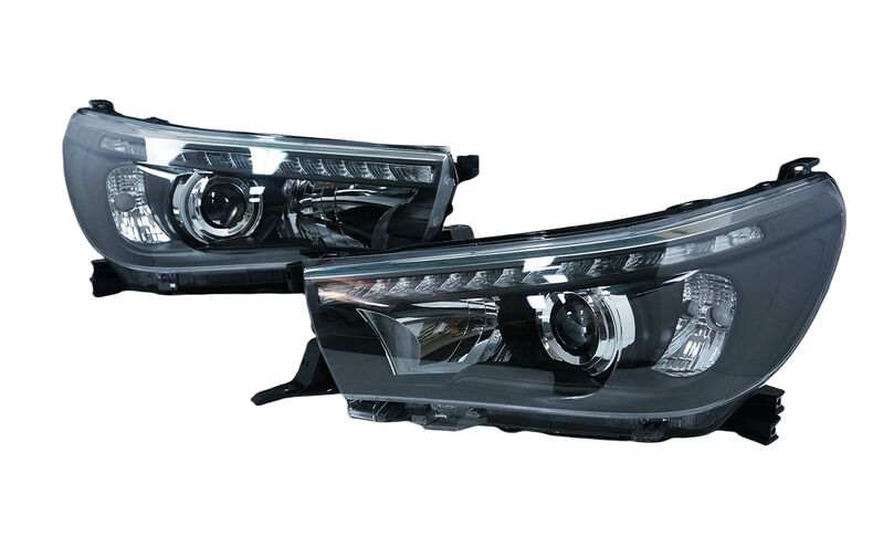 Black LED DRL Projector Headlight Fit For Toyota Hilux REVO 2015-On Sequential Blinker 1 Pair image