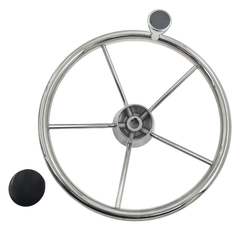  5 Spoke 13-1/2 Inch 13.5'' Destroyer Style Stainless Boat Steering Wheel With Knob image