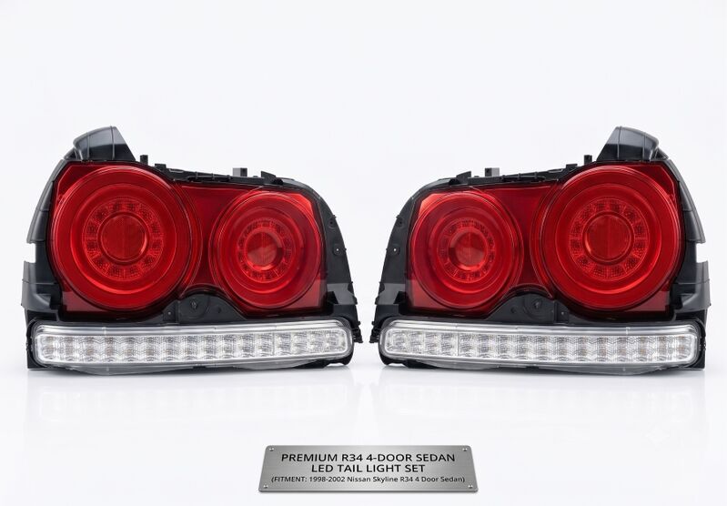 78 Works Fiber Ring LED Taillights Fit For Nissan Skyline R34 4D Sedan HR34 ER34 ENR34 1998-2002 image