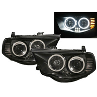 Black Ultra LED Angel Eyes Projector Headlights Fit For 06-15 Mitsubishi Triton 